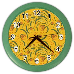 Folk floral pattern. Abstract flowers surface design. Seamless pattern Color Wall Clock