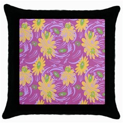 Folk Floral Pattern  Abstract Flowers Surface Design  Seamless Pattern Throw Pillow Case (black) by Eskimos