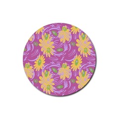 Folk Floral Pattern  Abstract Flowers Surface Design  Seamless Pattern Rubber Round Coaster (4 Pack)  by Eskimos