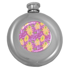 Folk Floral Pattern  Abstract Flowers Surface Design  Seamless Pattern Round Hip Flask (5 Oz) by Eskimos