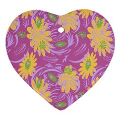 Folk Floral Pattern  Abstract Flowers Surface Design  Seamless Pattern Heart Ornament (two Sides) by Eskimos