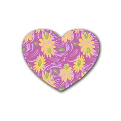 Folk Floral Pattern  Abstract Flowers Surface Design  Seamless Pattern Heart Coaster (4 Pack)  by Eskimos