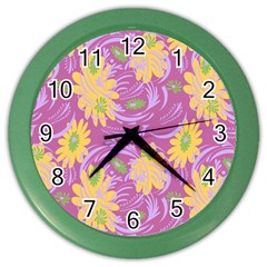 Folk Floral Pattern  Abstract Flowers Surface Design  Seamless Pattern Color Wall Clock by Eskimos