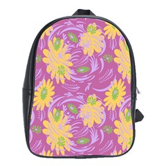 Folk Floral Pattern  Abstract Flowers Surface Design  Seamless Pattern School Bag (large) by Eskimos