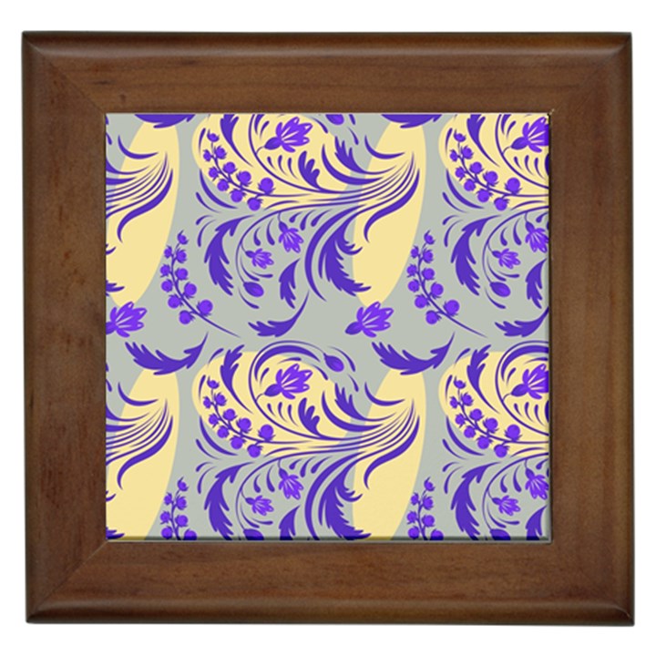 Folk floral pattern. Abstract flowers surface design. Seamless pattern Framed Tile