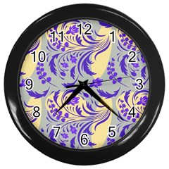 Folk Floral Pattern  Abstract Flowers Surface Design  Seamless Pattern Wall Clock (black) by Eskimos