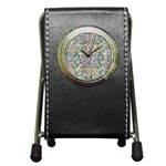 Multicolored Watercolor Stones Pen Holder Desk Clock Front