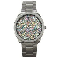 Multicolored Watercolor Stones Sport Metal Watch by SychEva