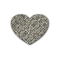 Tribal Geometric Grunge Print Rubber Coaster (heart)  by dflcprintsclothing