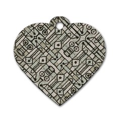 Tribal Geometric Grunge Print Dog Tag Heart (two Sides)