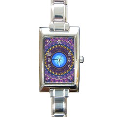 Blue Violet Midnight Sun Mandala Boho Hipppie Rectangle Italian Charm Watch by CrypticFragmentsDesign