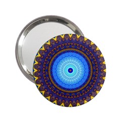 Blue Violet Midnight Sun Mandala Boho Hipppie 2 25  Handbag Mirror by CrypticFragmentsDesign