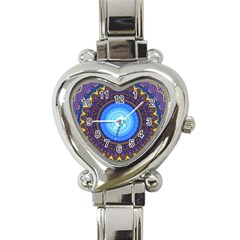 Blue Violet Midnight Sun Mandala Boho Hipppie Heart Italian Charm Watch by CrypticFragmentsDesign