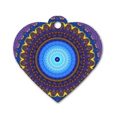 Blue Violet Midnight Sun Mandala Boho Hipppie Dog Tag Heart (two Sides) by CrypticFragmentsDesign