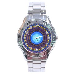 Blue Violet Midnight Sun Mandala Boho Hipppie Stainless Steel Analogue Watch by CrypticFragmentsDesign