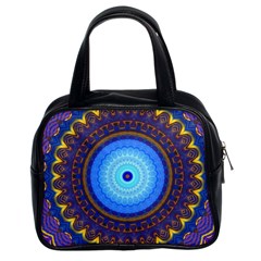 Blue Violet Midnight Sun Mandala Boho Hipppie Classic Handbag (two Sides)