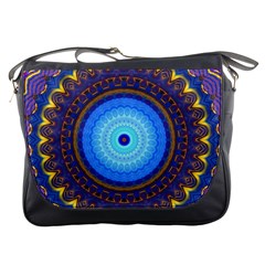 Blue Violet Midnight Sun Mandala Boho Hipppie Messenger Bag by CrypticFragmentsDesign