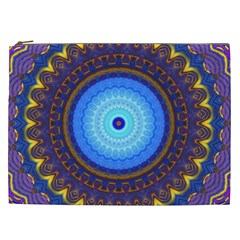 Blue Violet Midnight Sun Mandala Boho Hipppie Cosmetic Bag (xxl) by CrypticFragmentsDesign