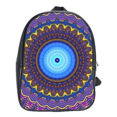 Blue Violet Midnight Sun Mandala Boho Hipppie School Bag (xl) by CrypticFragmentsDesign