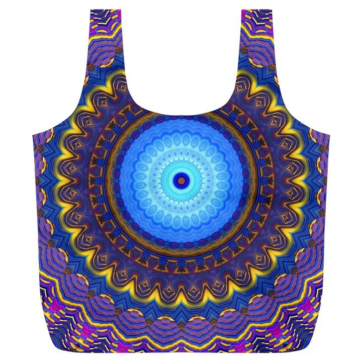 Blue Violet Midnight Sun Mandala Boho Hipppie Full Print Recycle Bag (XL)