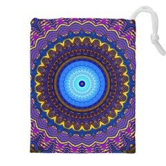 Blue Violet Midnight Sun Mandala Boho Hipppie Drawstring Pouch (5xl) by CrypticFragmentsDesign