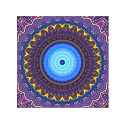 Blue Violet Midnight Sun Mandala Hippie Trippy Psychedelic Kaleidoscope  Small Satin Scarf (square)