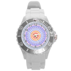 Pretty Pastel Boho Hippie Mandala Round Plastic Sport Watch (l) by CrypticFragmentsDesign