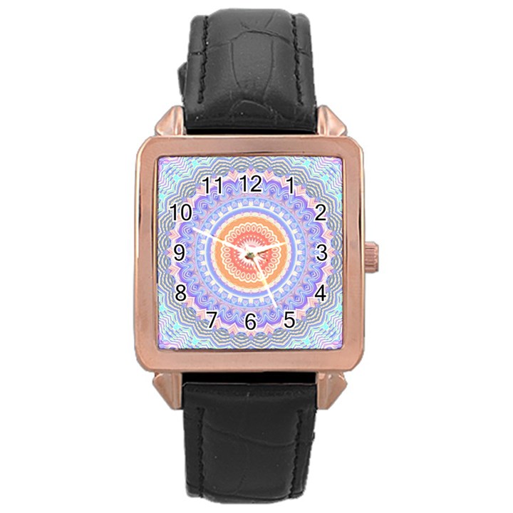 Pretty Pastel Boho Hippie Mandala Rose Gold Leather Watch 