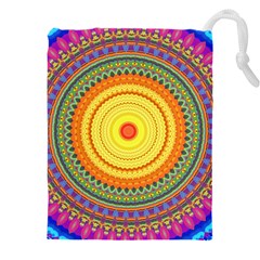 Neon Calliope Kaleidoscope Mandala Drawstring Pouch (4xl) by CrypticFragmentsDesign