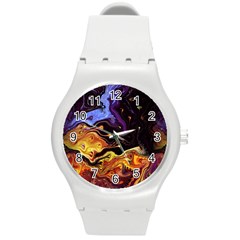 Nebula Starry Night Skies Abstract Art Round Plastic Sport Watch (m) by CrypticFragmentsDesign