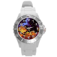 Nebula Starry Night Skies Abstract Art Round Plastic Sport Watch (l) by CrypticFragmentsDesign