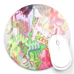 Boho Hippie Trippy Psychedelic Abstract Hot Pink Lime Green Round Mousepads Front