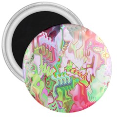 Boho Hippie Trippy Psychedelic Abstract Hot Pink Lime Green 3  Magnets by CrypticFragmentsDesign