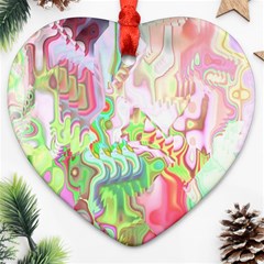 Boho Hippie Trippy Psychedelic Abstract Hot Pink Lime Green Ornament (heart) by CrypticFragmentsDesign