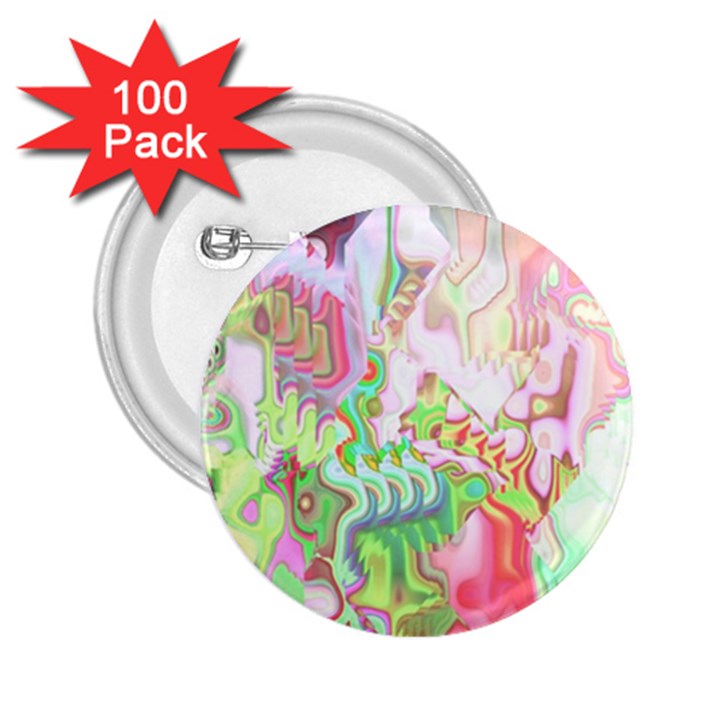 Boho Hippie Trippy Psychedelic Abstract Hot Pink Lime Green 2.25  Buttons (100 pack) 