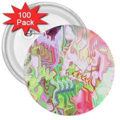 Boho Hippie Trippy Psychedelic Abstract Hot Pink Lime Green 3  Buttons (100 Pack)  by CrypticFragmentsDesign