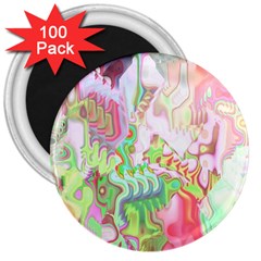 Boho Hippie Trippy Psychedelic Abstract Hot Pink Lime Green 3  Magnets (100 Pack) by CrypticFragmentsDesign