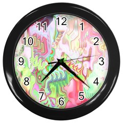 Boho Hippie Trippy Psychedelic Abstract Hot Pink Lime Green Wall Clock (black) by CrypticFragmentsDesign