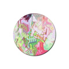 Boho Hippie Trippy Psychedelic Abstract Hot Pink Lime Green Rubber Round Coaster (4 Pack)  by CrypticFragmentsDesign