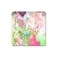 Boho Hippie Trippy Psychedelic Abstract Hot Pink Lime Green Square Magnet by CrypticFragmentsDesign