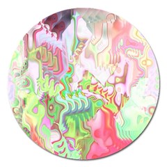 Boho Hippie Trippy Psychedelic Abstract Hot Pink Lime Green Magnet 5  (round) by CrypticFragmentsDesign