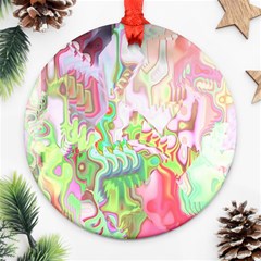 Boho Hippie Trippy Psychedelic Abstract Hot Pink Lime Green Round Ornament (two Sides) by CrypticFragmentsDesign