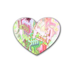 Boho Hippie Trippy Psychedelic Abstract Hot Pink Lime Green Rubber Coaster (heart)  by CrypticFragmentsDesign