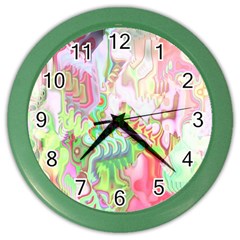 Boho Hippie Trippy Psychedelic Abstract Hot Pink Lime Green Color Wall Clock by CrypticFragmentsDesign