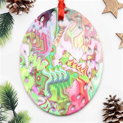 Boho Hippie Trippy Psychedelic Abstract Hot Pink Lime Green Oval Filigree Ornament (two Sides) by CrypticFragmentsDesign