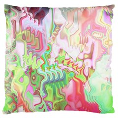 Boho Hippie Trippy Psychedelic Abstract Hot Pink Lime Green Large Cushion Case (one Side) by CrypticFragmentsDesign