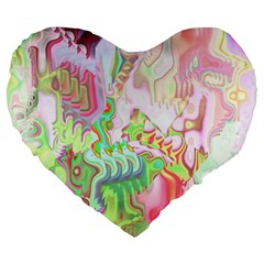 Boho Hippie Trippy Psychedelic Abstract Hot Pink Lime Green Large 19  Premium Heart Shape Cushions by CrypticFragmentsDesign