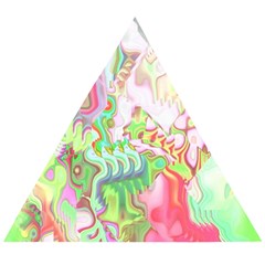 Boho Hippie Trippy Psychedelic Abstract Hot Pink Lime Green Wooden Puzzle Triangle by CrypticFragmentsDesign