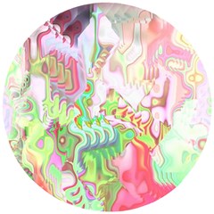 Boho Hippie Trippy Psychedelic Abstract Hot Pink Lime Green Wooden Puzzle Round by CrypticFragmentsDesign