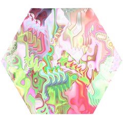 Boho Hippie Trippy Psychedelic Abstract Hot Pink Lime Green Wooden Puzzle Hexagon by CrypticFragmentsDesign